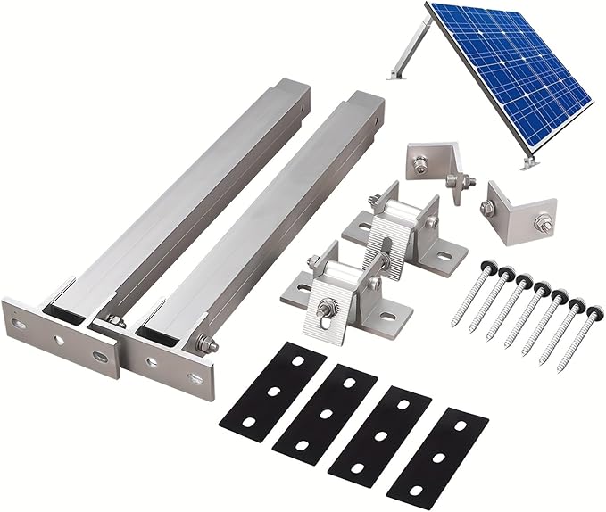 Adjustable Solar Panel Tilt Mount Brackets - Aluminum Alloy Support for 50-400W Panels | Flat Roof/RV/Boat Off-Grid Mounting (Silver, Mount Only)