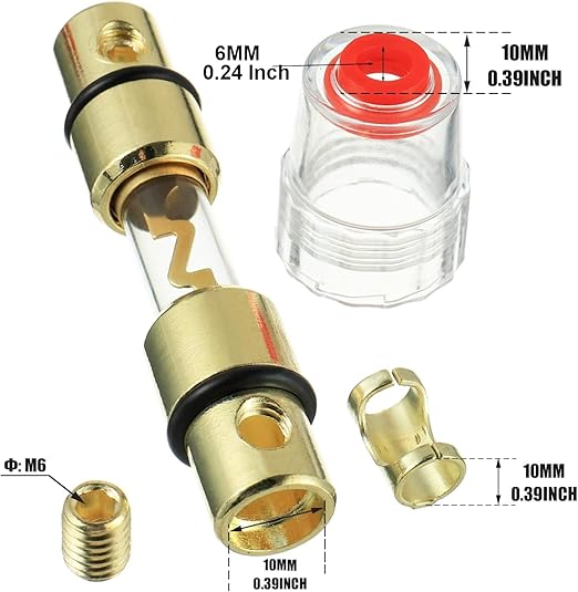 in-line AGU Fuse Holder for 4-10 Gauge AWG Wire / 6 Gauge & 8 Gauge/with Six 60A AGU Fuses for Car Audio/Alarm/Amplifier/Compressors/Auto Parts/Automotive/Marine/Industrial (60Amp, 3 Pack)