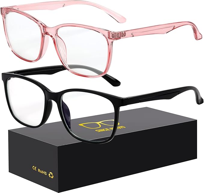 Blue-Light Blocking Glasses Computer Reading/Gaming/TV/Phones Glasses Fashion Anti Eyestrain Glasses for Women Men(B7 Black + Pink)