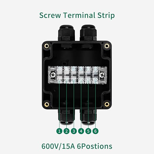 ABS IP67 Waterproof Dustproof Electrical Junction Box, with 15A 600V Barrier Terminal Cable Connector, 2 in/2 Out Power Junction Box（3.26 * 3.18 * 2.2in）