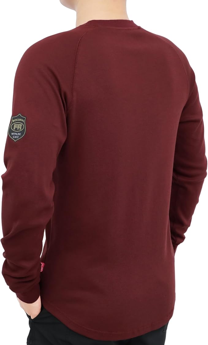 BOCOMAL FR Shirt 7oz Heavyweight Flame Resistant Shirts for Men Fire Retardant Long Sleeve Crew Work Shirts CAT2