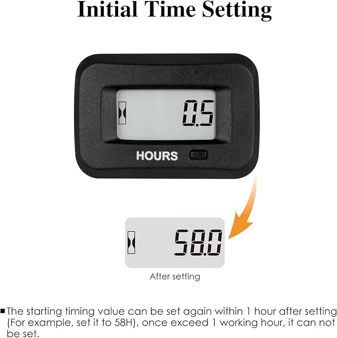 NR-HM038AD AC/DC 5V to 277V,Snap-in Digital LCD Hour Meter Kit,Initial Hours Settable,Resettable Partial Running Hours,Built-in Battery,Waterproof,Use for ZTR Lawn Mower Tractor Generator