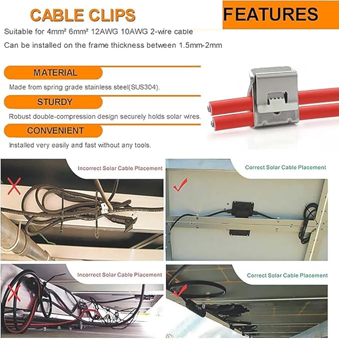 4 Pairs Solar for Connector Y Branch Parallel Adapter Cable Wire Plug 2 to 1 Male Female Connectors (M/FF, F/MM) for Solar Panel with PV Cable Clips