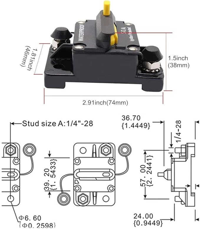 100 Amp Circuit Breaker 12V- 48V DC Manual Reset Fuse for Trolling Motor Rv Marine Boat Vehicles System Protection Waterproof (100A)