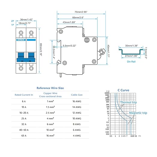 DC Miniature Circuit Breaker, 2 Pole 500V 20 Amp Isolator for Solar PV System, Thermal Magnetic Trip, DIN Rail Mount, Chtaixi DC Disconnect Switch C20