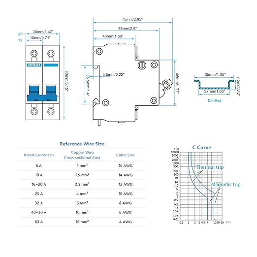 DC Miniature Circuit Breaker, 2 Pole 1000V 25 Amp Isolator for Solar PV System, Thermal Magnetic Trip, DIN Rail Mount, Chtaixi DC Disconnect Switch C25