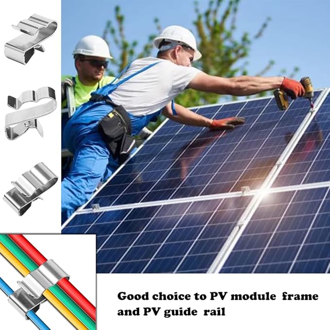 50 Pcs Trailer Frame Wire Clips Stainless Steel Metal Cable Clip 22.5 mm Solar Panel Wire Clips Double Wire Clamps for PV Wiring Boat Cable