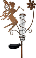 HONGLAND Rain Gauge Outdoor with Solar Lights - Metal Fairy Stakes & Replaceable Glass Tube - Garden Rain Gauge Decorations for Patio, Balcony, Yard, Lawn - Unique Holiday Gift Ideas