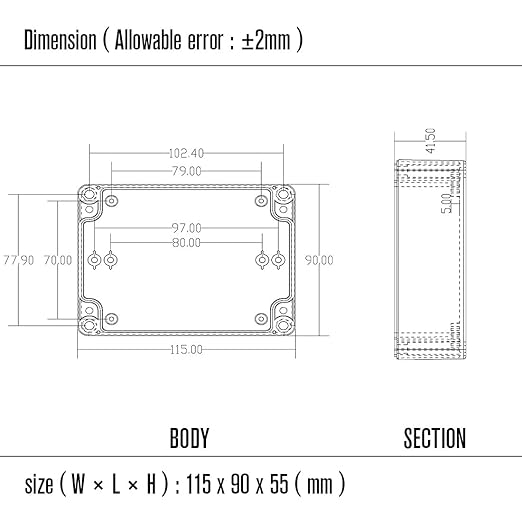 LeMotech Project Box ABS Plastic IP65 Waterproof Dustproof Electrical Junction Box Outdoor Enclosure for Electronics Black 4.5 x 3.5 x 2.1 inch(115 x 90 x 55 mm)(Pack of 1)