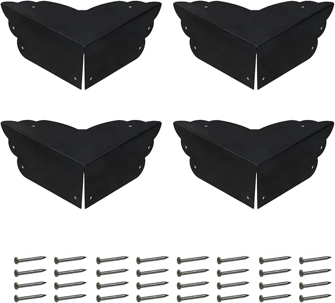 Mcredy 4 Pcs Table Corner Protectors Black Metal Corner Guards & Edge Protectors with Nails Corners Covers for Furniture Cabinet Shelf, 2.8"x2.8"x1.2"(LxWxH), Side Length 2.8"