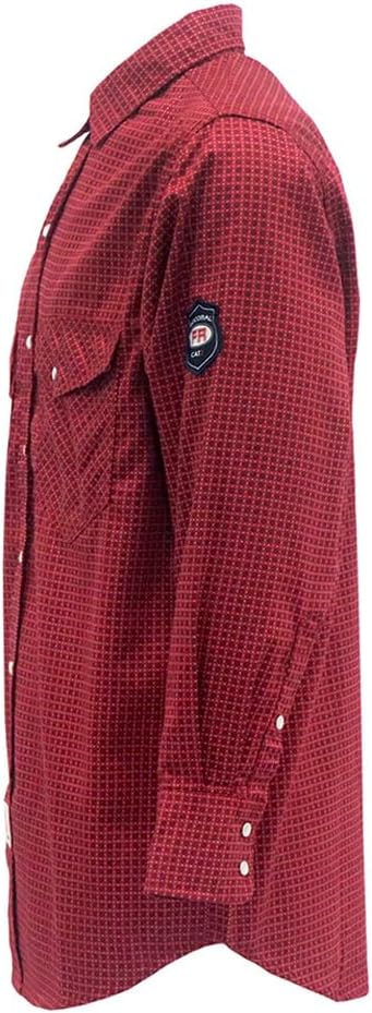 BOCOMAL FR Shirts for Men Printed Plaid Flame Resistant Clothing 6.5oz Cotton Button Up Welding Shirts NFPA2112 CAT2