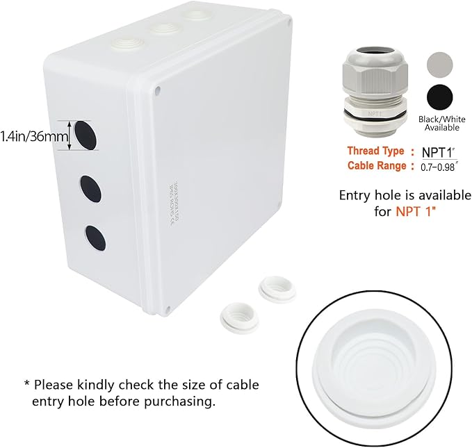 LeMotech Junction Box, ABS Plastic IP65 Waterproof and Dustproof, Universal Electrical Enclosure, Outdoor and Indoor Project Box 11.8X 11.8X 5.9 inch (300 x 300 x 150 mm)
