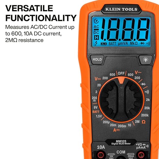 Klein Tools 80196 Digital Multimeter Kit with Case, Manual-Ranging 600V AC/DC Voltage Tester, Tests Batteries, Current, Resistance, Diodes, and Continuity, Protective Carrying Case
