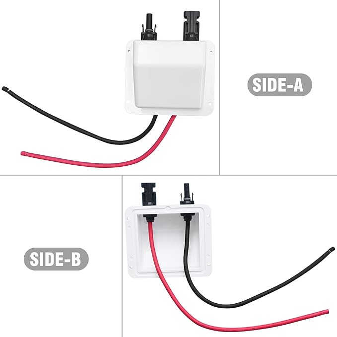 VIKKSAER White Solar Cable Entry Gland Box, 1FT 10AWG Soft Solar Extension Cable and Connector, UV Resistance Dual Cable Entry Gland Housing on RVs, Caravans, Boats, Campers (1FT, White)