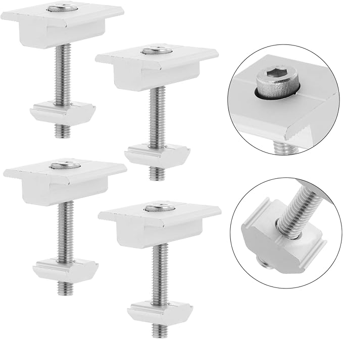 4pcs Aluminum Alloy Solar Panel Mid Clamps with Bolts and Washers for Secure Mounting Fit for Various Solar Installations Easy Installation and High Precision Design