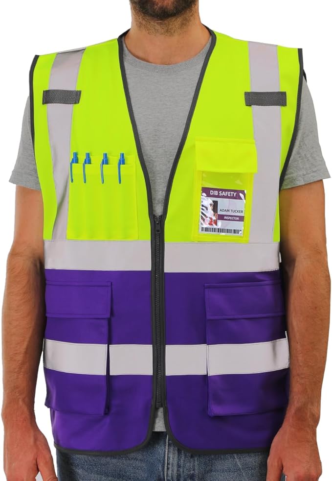 Dib Safety Reflective Vest ANSI Class 2, High Visibility Vest with Pockets and Zipper, Construction Work, Hi Vis