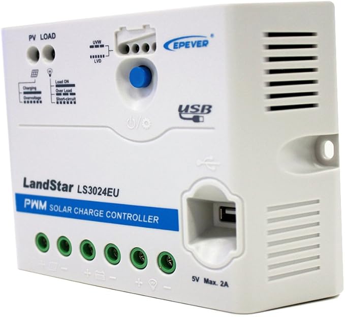 EPEVER Solar Charge Controller 30A 12V/24V Auto Work LS3024EU with USB Port 5V/2A Output LED Indicator for Off Grid Solar Panel Battery Charging System (LS3024EU)