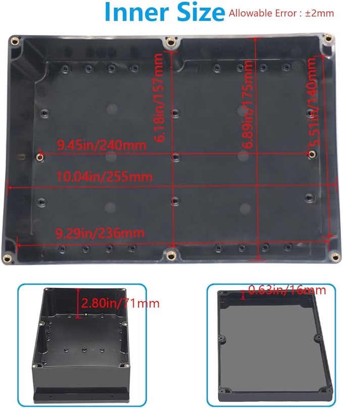 Project Box ABS Black Electrical Boxes IP67 Outdoor Waterproof Junction Box Electronic with Mounting Ears Includes Cable Glands for DIY Project 10.4 x 7.2 x 3.7 inch (263x182x95mm)
