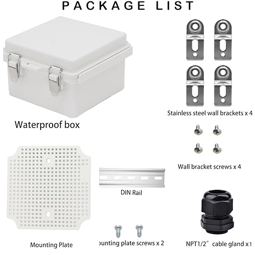 Waterproof Electrical Box, IP67 Junction Box Stainless Steel Latch Hinged Grey Cover Project Enclosure with Wall Bracket 5.9"x5.9"x3.5"