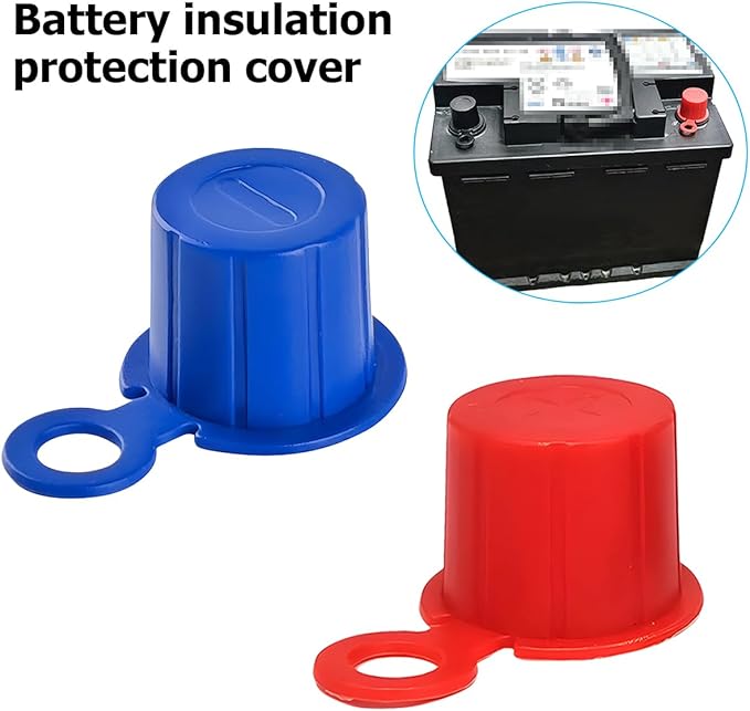 Mandark Car Battery Terminal Cover, 4PCS Vehicle Battery Top Post Cap with Washers, Automotive Battery Stud Terminal Insulator Protector Accessories, Universal for SUV, Sedan, Truck (Blue/Red)