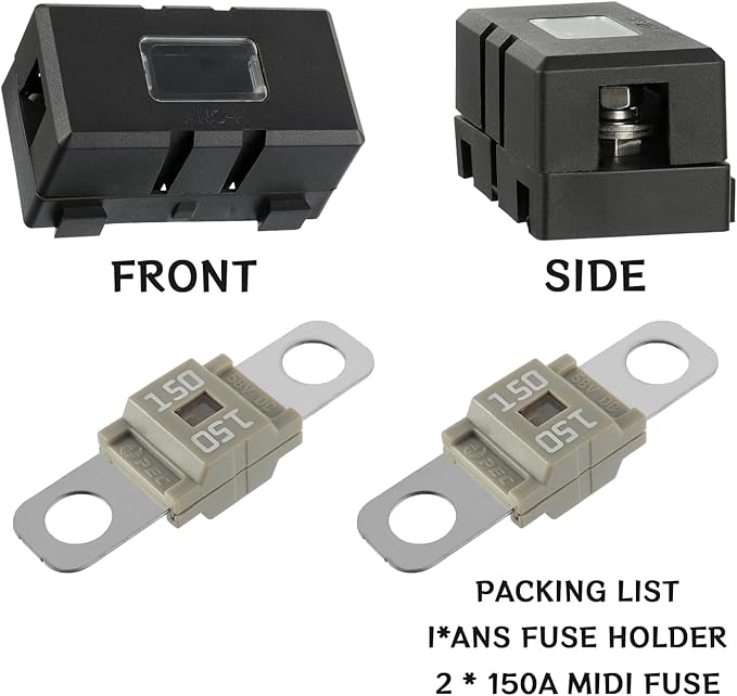 Midi Fuse Holder and 2 Pieces 150A Midi high Current Fuse Screw Fuse for Cars, Trucks, Vehicles(150 Amp)