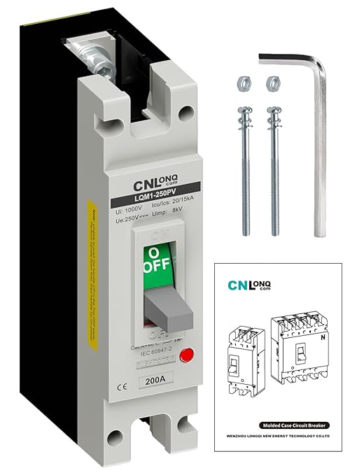 200Amp Molded Case Circuit Breaker MCCB 1 Pole DC250V Battery Disconnect Switch, PV Circuit Breaker Main Switch for Boat, Solar, UPS and Battery