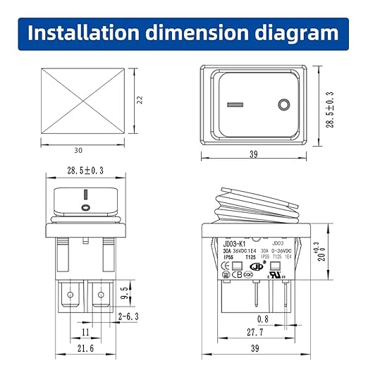 JD 2pcs 30A Power Switch 12V/24V/36V DC Boat Rocker Switch ON/Off Switch 4Pins 2Position Toggle Switch with UL Certificate Waterproof Switches