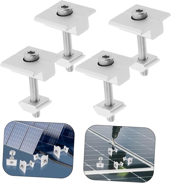 4pcs Aluminum Alloy Solar Panel Mid Clamps Design Socket Head Cap Bolts and Spring Washer for Secure Mounting of Solar Panels Harsh Weather