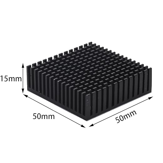 2PCS 50mm Black Aluminum Heat Sink with Thermal Conductive Adhesive Tape, 50×50×15mm Heatsink Cooler for Cooling VRM GPU Stepper Driver 3D Printer Stepper Motor TEC1-12706 Thermoelectric Peltier