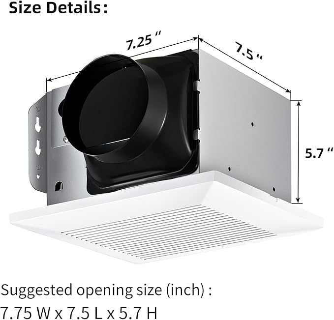 Bathroom Exhaust Fan 110 CFM Very Quiet with Matel Housing, Ceiling Mount Ventilation Fan Large Air-flow Capacity, Energy-Saving Household Bath Vent Extractor, White Plastic Grille