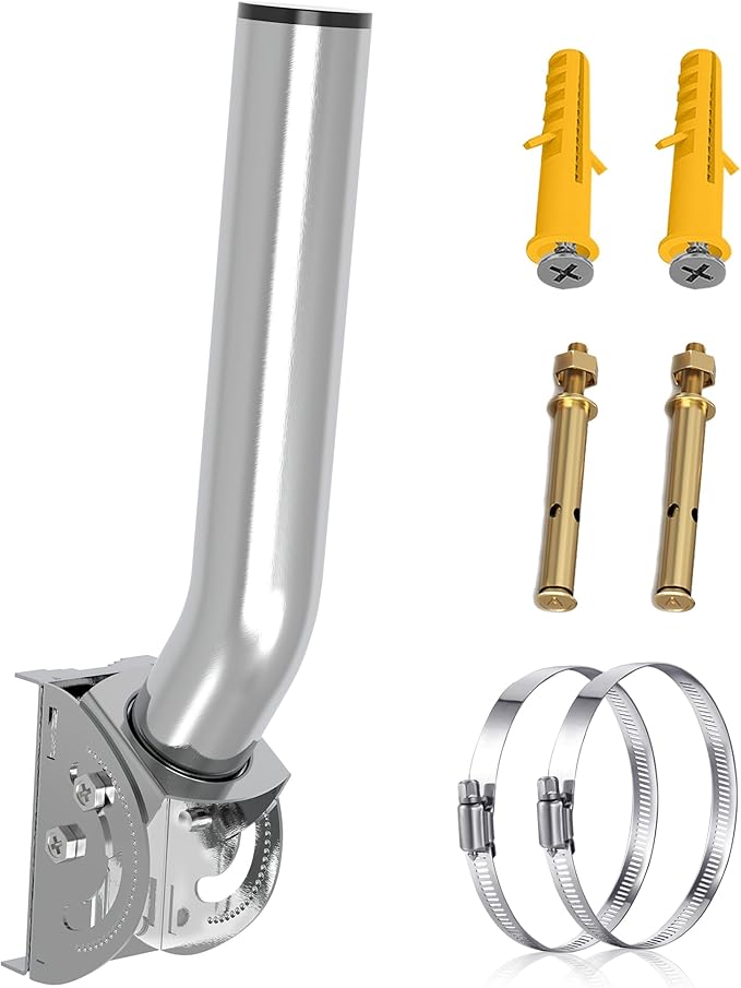 430 Stainless Steel Antenna Mount for Wireless Bridge, 1-Pack 11 in Dual Screw Locking J Pole Mounting Bracket for Wall or Pole, 160° Adjustable, 1.38 in OD, for CPE, Access Point or Weather Station