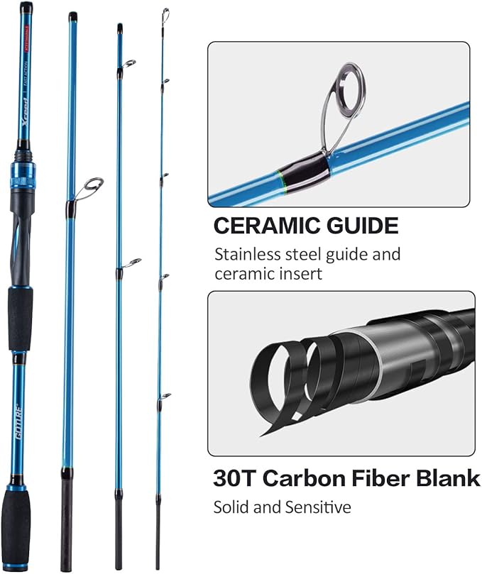 Goture Travel Fishing Rods, 4 Piece Fishing Pole with Case/Bag, Casting/Spinning Rod,Ultralight Fishing Baitcasting Rod 7ft for Saltwater Trout, Bass, Walleye, Pike
