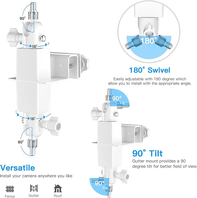 Adjustable 2 in 1 Security Camera and Solar Panel Gutter Mount Compatible with Wyze/Reolink/Arlo Solar Panel for Maximum Sunlight