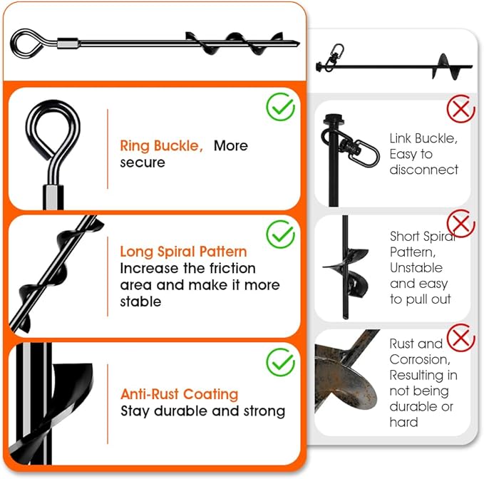Ground Anchors Screw in Trampoline Anchors Heavy Duty Ground Anchors,Tent Stakes for Camping Tent, Trampoline, Canopies, Carports, Sheds, Swing Sets, Black Anti-Rust Coating for High Wind (16 X 14)