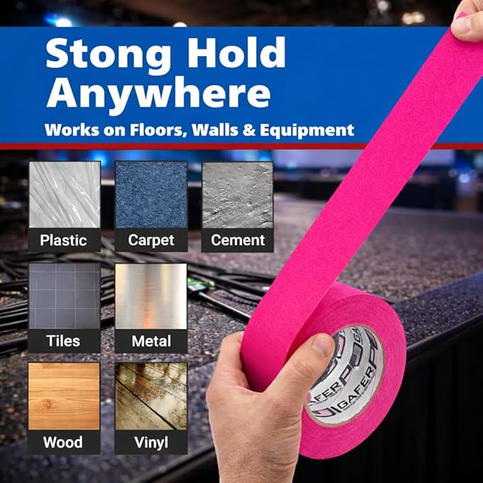 Professional Gaffer Tape – Made in USA, Heavy Duty, Non-Reflective Cloth Tape for Floor Marking, Stage, Film & Events – 2 Inch x 30 Yards, Fluorescent Pink