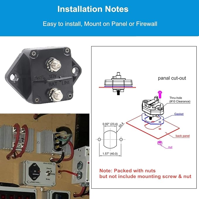 Hi-Amp 20Amp Circuit Breaker 12V-32V DC Waterproof, 10-300A Fuse Inverter with Manual Reset Button for Auto Truck RV Marine, Panel Mount (20A)