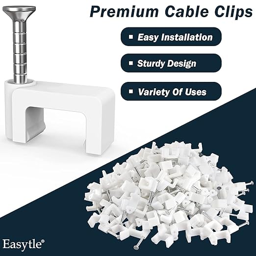 Easytle 200 Pcs 8mm Cable Clips Nail in Flat Ethernet Cable Wall Clips for Cords Cat5/Cat5e/Cat6/Cat7 RJ45 Coax Speaker Wire