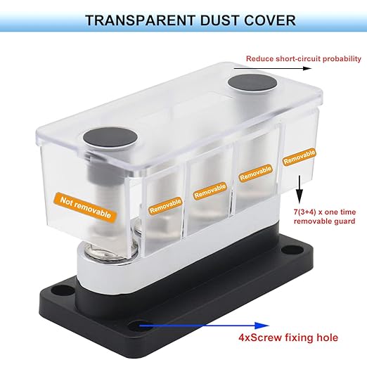 600A Bus Bar Copper 12V-48V, Heavy Duty Module 4 x 3/8" Posts Terminals Busbar Power Distribution Block, DC Battery Buss Bar M10 Negative Ground for RV Solar Car Boat Marine Truck, Black
