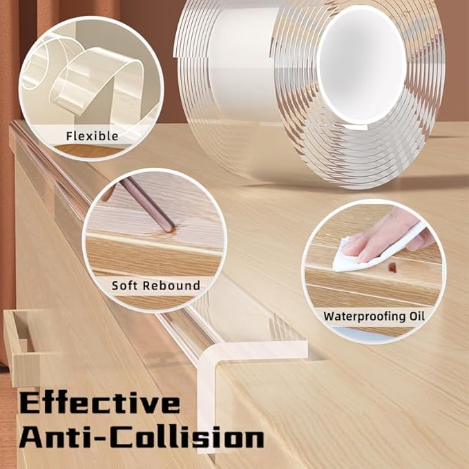 Clear Edge Protector Strip Sharp Edge Wrap Cover Tape,1.18 in x 9.84 FT,Self Adhesive Protective Bumper Guards for Cabinet Door Desk Glass Table Bed Furniture, Kitchen Countertop, Waterproof