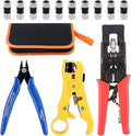 Hilitchi Coax Cable Crimper with Instruction Manual Multifunctional Compression Connector Adjustable Coaxial Crimping Stripping Tool and Micro Cutter with 10Pcs F Compression Connectors Black RG6