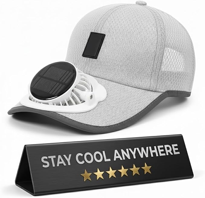 Solar Rechargeable Peak Cap USB Breathable Sport Fan Hat with Cooling Fan, Outdoor Running Hiking Fishing