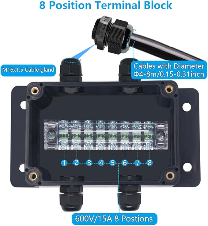 Project BoxI P67 Outdoor Waterproof Box Electronic Junction Box with 15A 600V Barrier Terminal 2IN/2Out Electrical Boxes 3.9x2.7x2inch