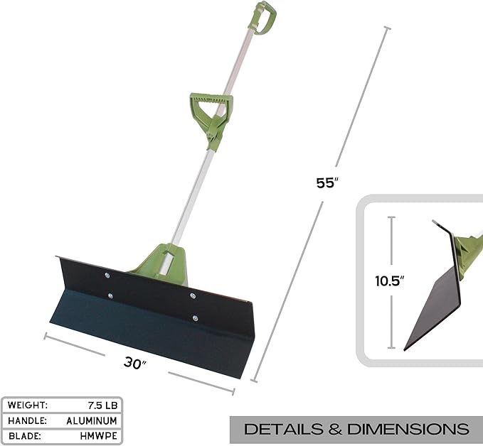 Easy Doze-It 30" SnoPusher | Premium Performance Snow-Plow Shovel | Two Grip Aluminum Handle and Poly Blade | Snow Shoveling Walk & Driveway | Made in USA by Vertex Products | Model EX920.30