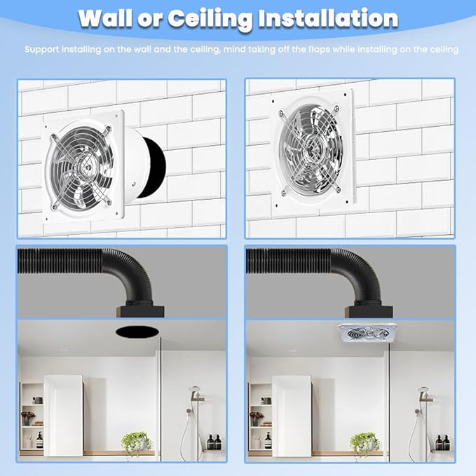 8 inch Exhaust Fan, 735CFM Wall Mounted Vent Fans, Ventilation Blower for Ceiling Bathroom Attic Window Basement Ventilation Fan, 110V 80W