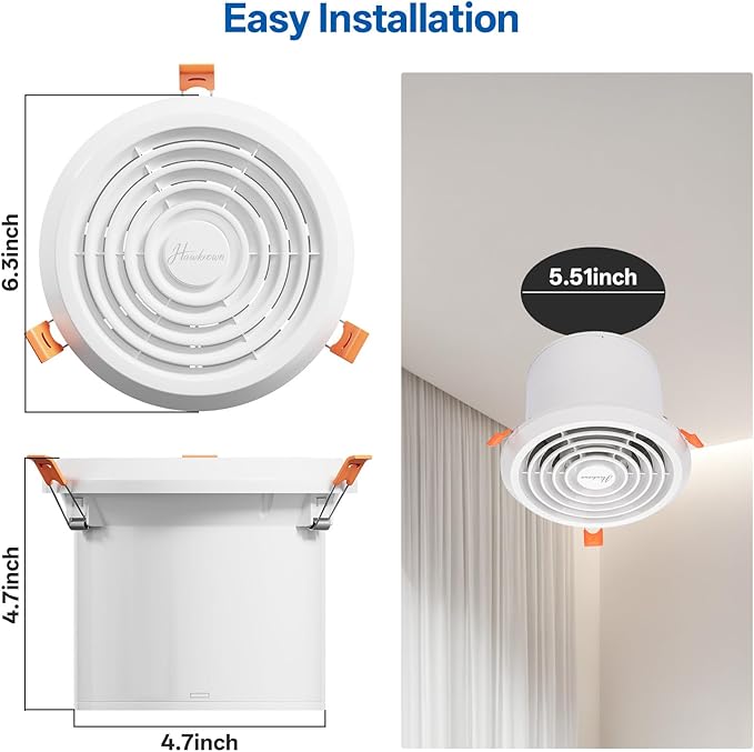 4inch Exhaust Fan, 110 CFM Wall Mounted Vent Fan, 1.0 Sone Quiet, Windows Exhaust Fan, Ventilation Fan for Bathroom, Basement, Mobile Home