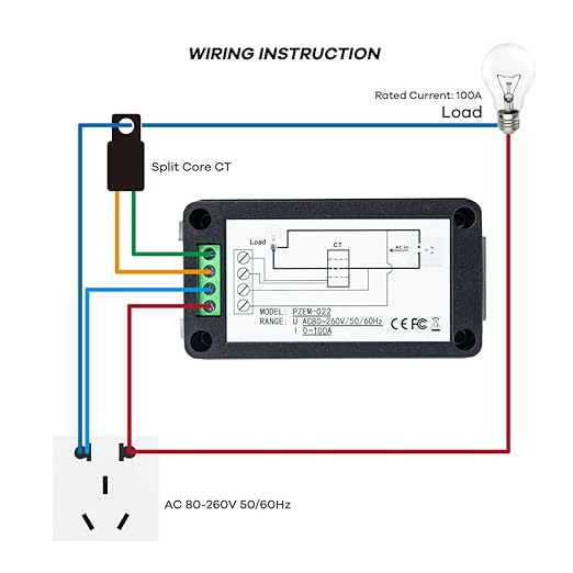 AC 80-260V 100A Multi-Function Power Monitor LCD Digital Display Voltage Current Frequency Power Factor Energy Meter Ammeter Voltmeter with Split Core Current Transformer