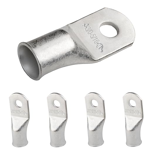 SELTERM 5pcs 3/0 AWG 5/16" Stud Tinned Copper Wire Lugs, Battery Lugs, Ring Terminals, Battery Cable Ends, 000 Gauge Ring Terminal Connectors, UL Marine Grade Electrical Battery Terminal Connectors