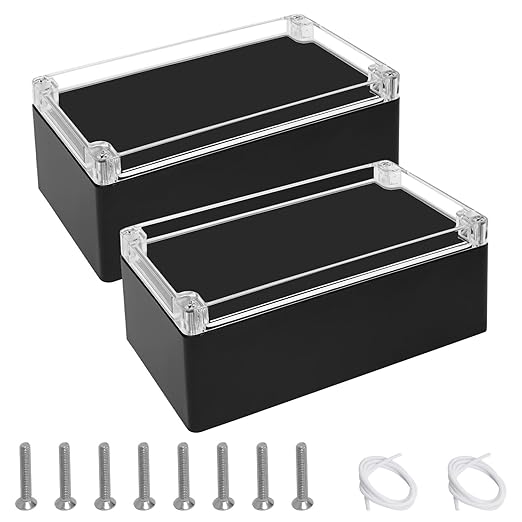 LeMotech Junction Box with Clear Cover IP65 Waterproof Project Box Dustproof ABS Plastic Electrical Project Boxes Universal Enclosure, Black 7.8"x 4.7"x 2.9"(200x120x75mm)(Pack of 2)