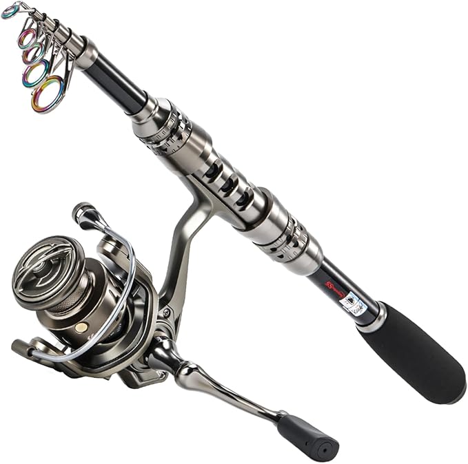 Sougayilang Fishing Rod and Reel Combo – 5.9FT Telescopic Carbon Fiber Fishing Pole with 12+1 BB Spinning Reel, Saltwater Freshwater Kit