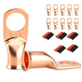 10 PCS Battery Terminal Connectors, Battery Cable Ends Lugs, 2 Gauge Wire Connectors, 2 AWG 1/2" Stud Ring Terminals, Copper Wire Lugs with Heat Shrink Tubing.